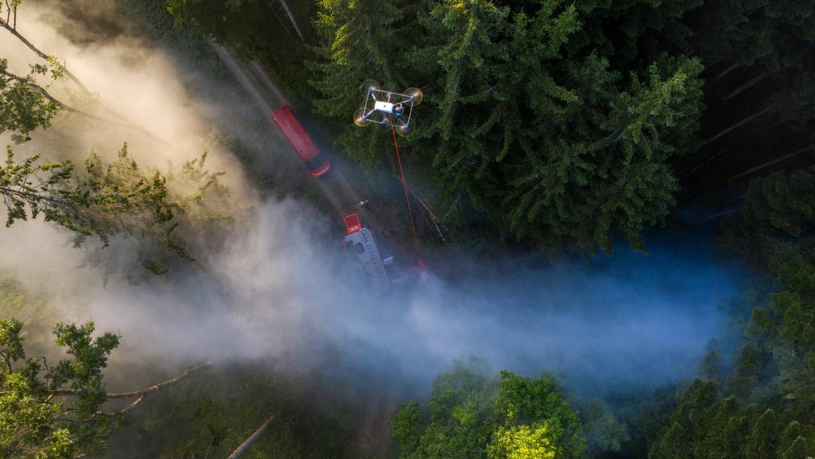 Waldbrandbeurteilung mit gefesselter Drohne